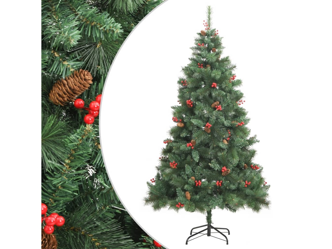 Vidaxl Árvore De Natal Artificial Articulada C/ Pinhas E Bagas 210 Cm
