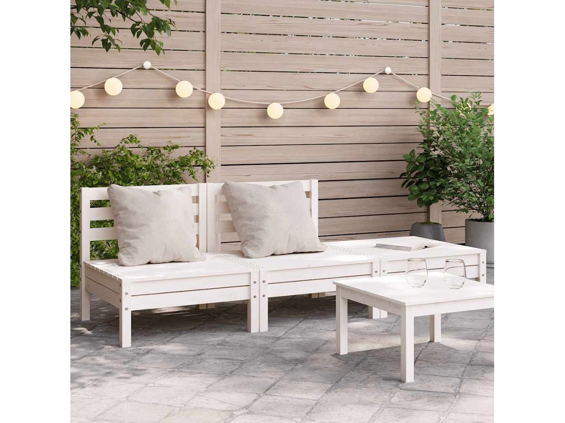 Vidaxl Sofá De 3 Lugares Para Jardim Pinho Maciço Branco