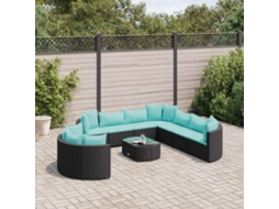 Vidaxl 10 Pcs Conjunto Sofás De Jardim C/ Almofadões Vime Pe Preto