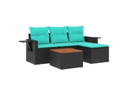 Conjunto de Sofá de Jardim de 5 Peças com Almofadas em Rattan Sintético Preto MAISON EXCLUSIVE