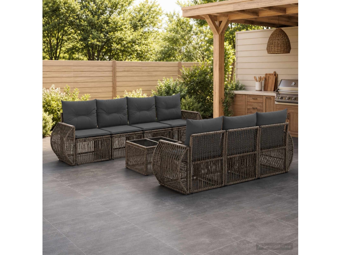 Vidaxl Conjunto De Sofá De Jardim 8 Unid. Cinzento Vime Pe