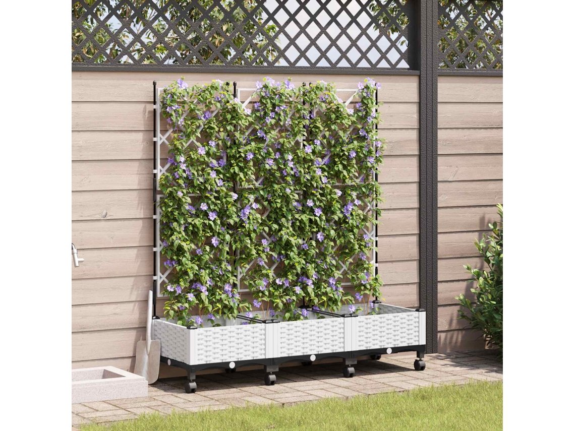 Vidaxl Vaso De Jardim Com Treliça E Rodas 3 Unid. Branco Pp
