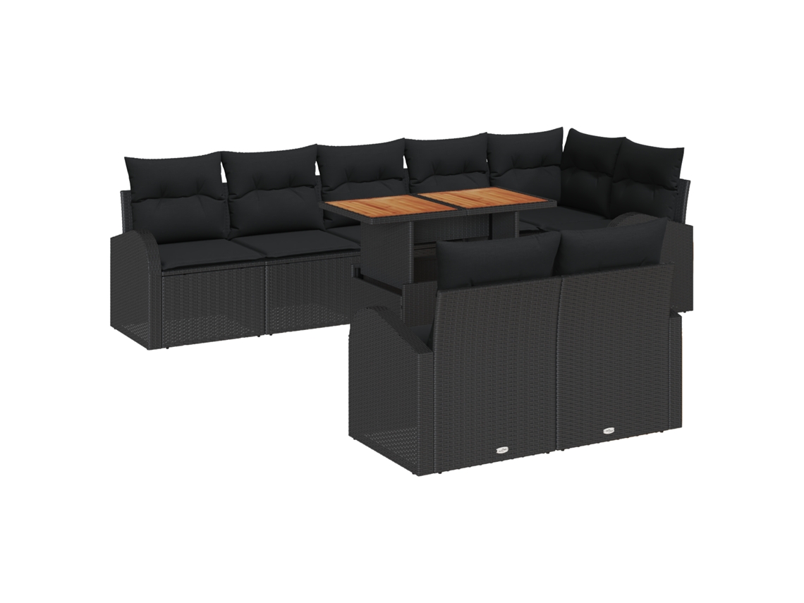 Conjunto 9 Sofá Exterior Vidaxl Preto Vime Pe (100 X 55 X 73 Cm)