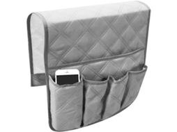 Porta controle Remoto para Poltrona, Feito de Tecido Não Tecido, com 5 Bolsos para Smartphone, Livros, Revistas e Ipad AQUAFORGE (cinza)