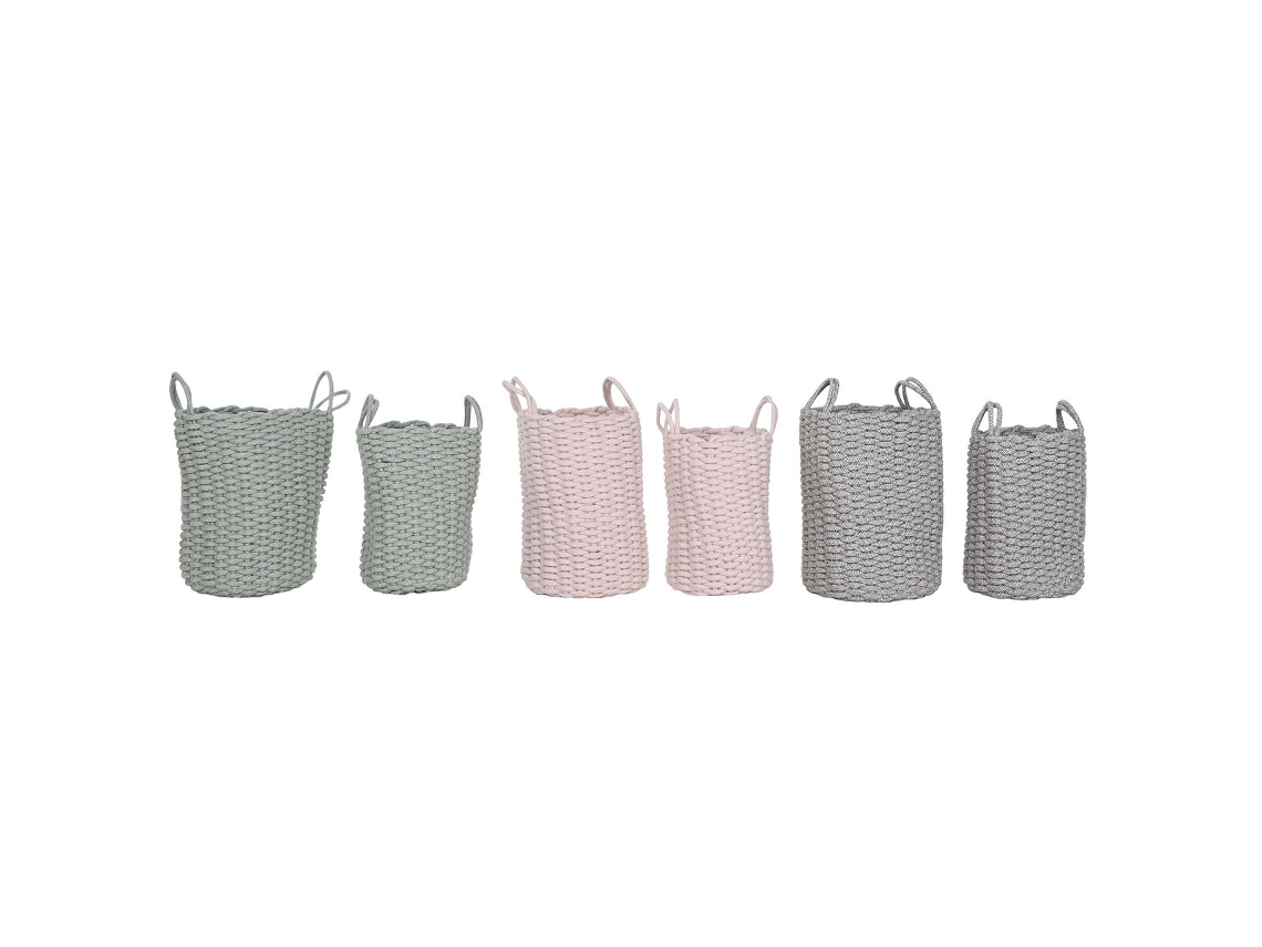Conjunto De Cestas Home Esprit Verde Cinzento Cor De Rosa Corda (3 Unidades) (2 Peças)
