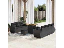 Vidaxl Conjunto De Sofá De Jardim Com Almofada 10 Pcs Preto Vime Pe