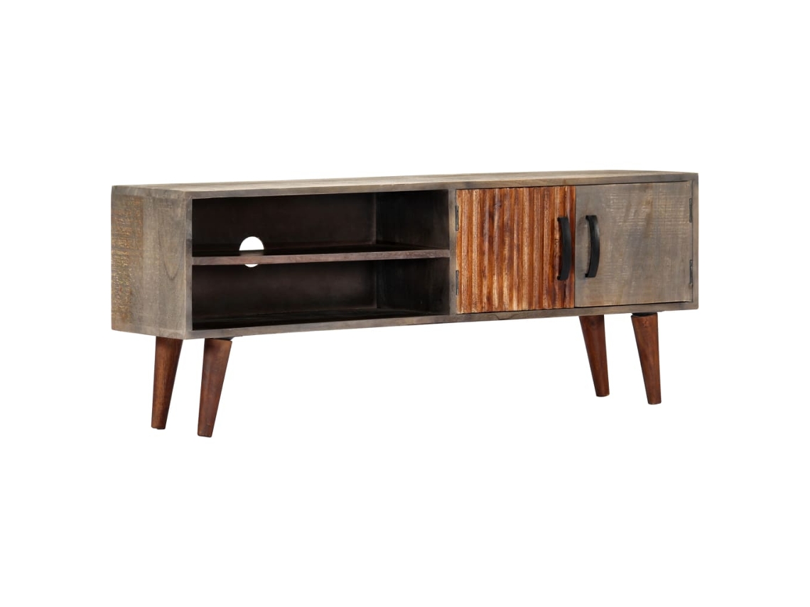 Vidaxl Móvel Tv 130x30x46 Cm Madeira Mangueira Áspera Maciça Cinzento