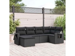 Vidaxl 6 Pcs Conjunto Sofás De Jardim C/ Almofadões Vime Pe Preto