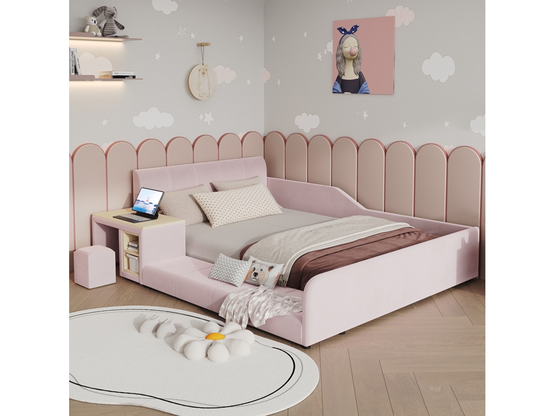 Cama Estofada Veludo Rosa 140x200 Cm