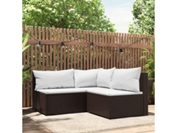 Vidaxl 3 Pcs Conjunto Lounge Jardim C/ Almofadões Vime Pe Castanho