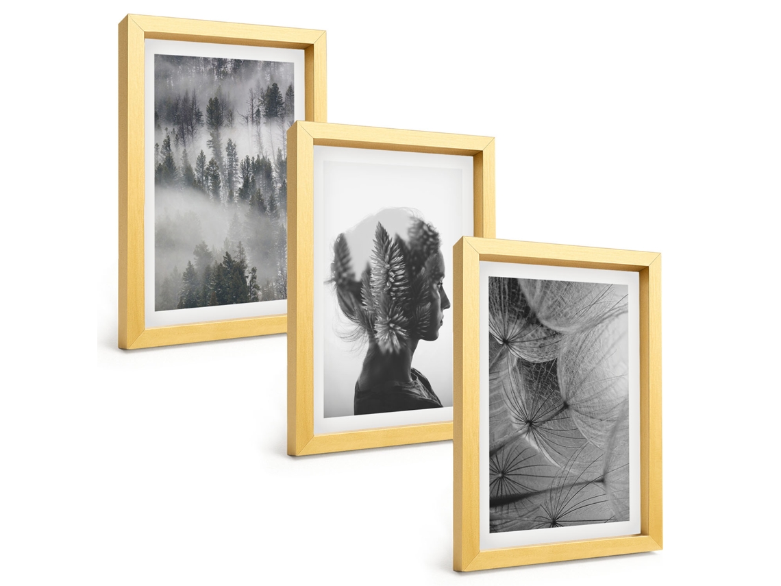 Conjunto De Pinturasfloresta, Neblina, Retrato, Árvores, Dente-de-leão Moldura Dourada Quadros Para A Sala De Estar Espelharte (3 Peças 20x30 Cm)