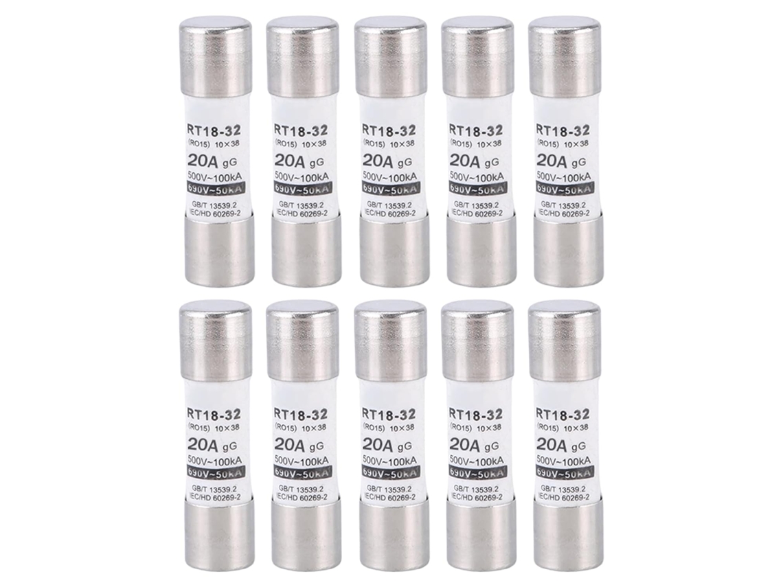 Pacote com 10 cartuchos de fusíveis de metal-cerâmica para proteção elétrica.