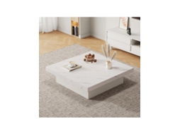 Mesa de centro quadrada moderna em branco com efeito mármore, 90 x 90 x 25 cm, quatro gavetas, tampo deslizante, capacidade de carga Liptaptyn