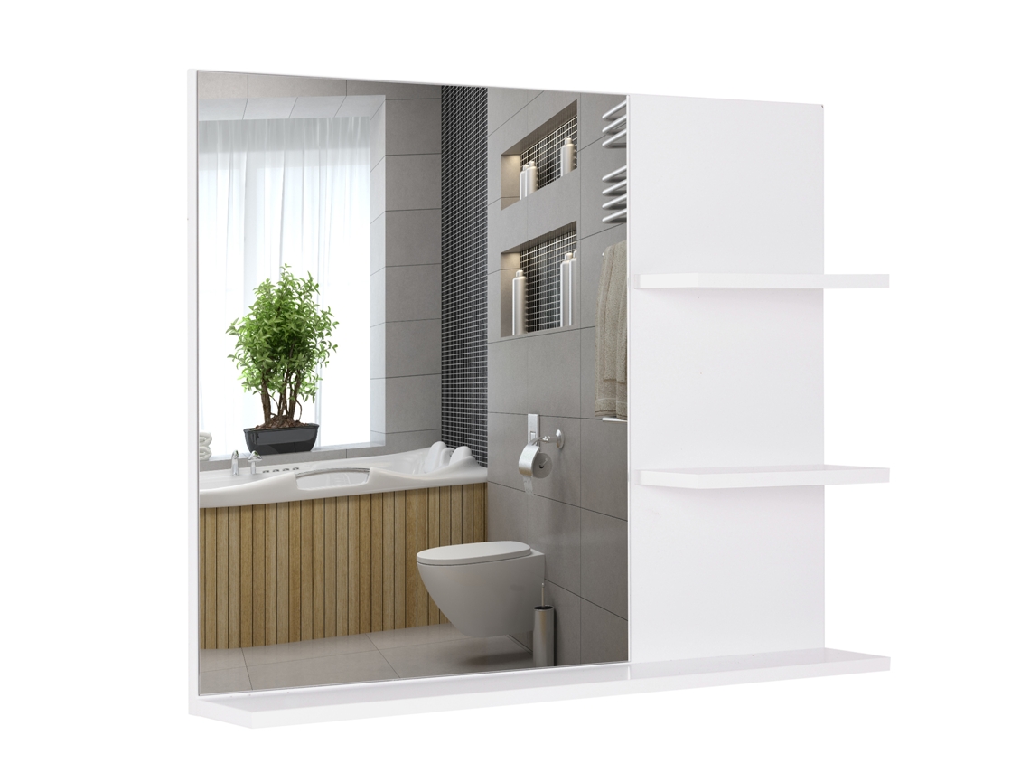 Espelho Para Casa De Banho De Para Pendurar Na Parede Com 3 Prateleiras 60x10x47cm Branco