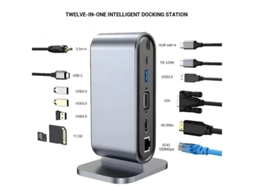 Yizhood 12 em 1 Desktop Docking Station Multi-interface Splitter Tipo C para HDMI VGA e Ethernet Cinza