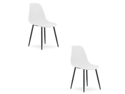 Cadeira De Jantar Conjunto De 2 Peças Kaleo Assento Branco, Pernas Pretas, Assento Ergonômico, Pés Niveladores Ajustáveis