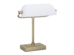Candeeiro De Mesa Banqueiro Com Vidro Branco E27 60w Base Latão