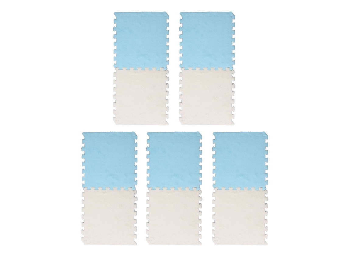 Primerox 10pcs Tapete de Piso de Espuma Peluda Interligado Cortável Suave para Sala e Quarto Azul Claro e Branco