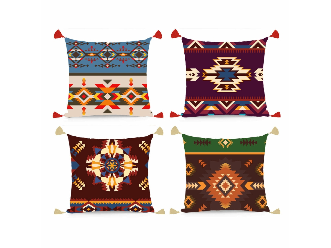 Almofada DKD Home Decor Poliéster Multicolor Ikat (45x10x45 cm) (4 Unidades)