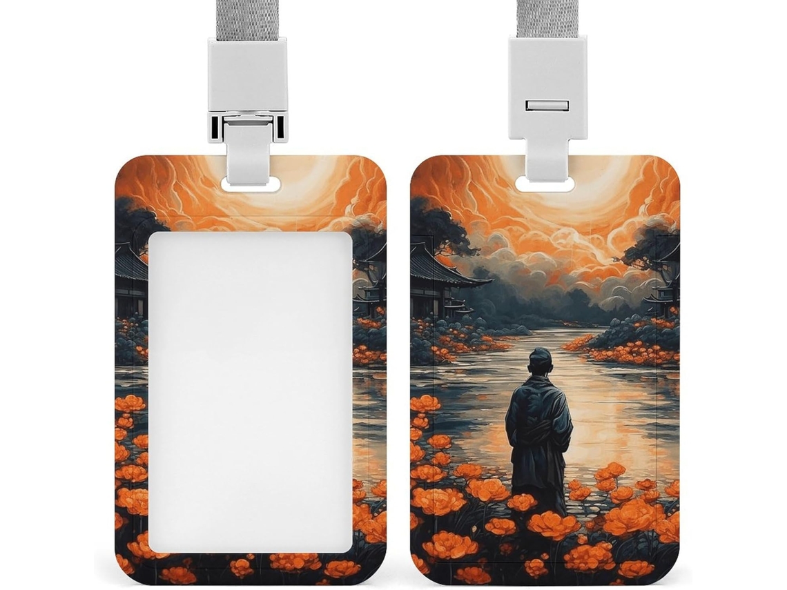 Porta Crachá Vertical Com Estampa Floral, Protetor de Crachá Com Cordão, Camada Plástica Impermeável, Crachá Estojo