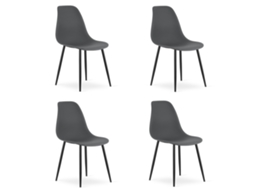 Cadeira De Jantar Conjunto De 4 Peças Kaleo Assento Cinza Escuro, Pernas Pretas, Assento Ergonômico, Pés Niveladores Ajustáveis