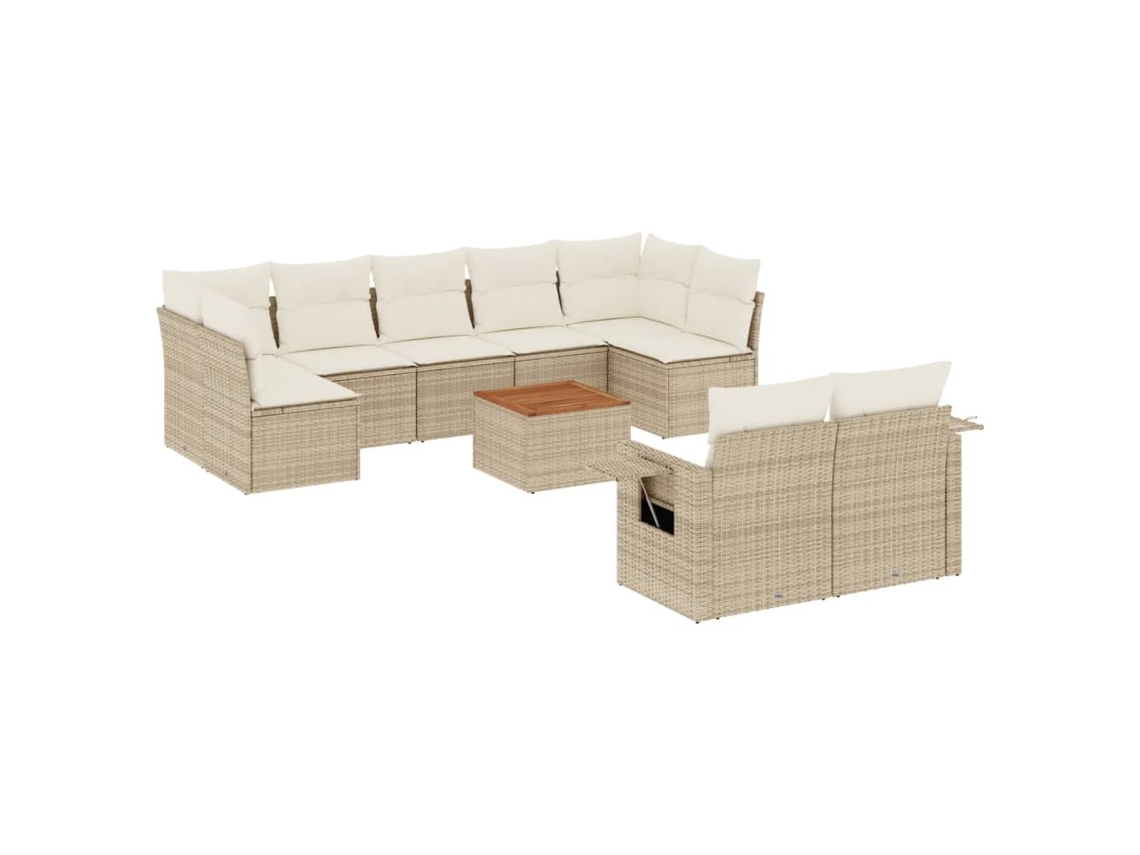 Conjunto de 10 Sofás para Jardim com Almofadões Vime Pe Bege MAISON EXCLUSIVE