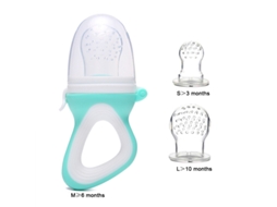 Alimentador De Silicone Para Bebês Com Suplemento Alimentar, Bico Para Frutas E Vegetais.verde E Branco + Sacos De Malha M + P + G
