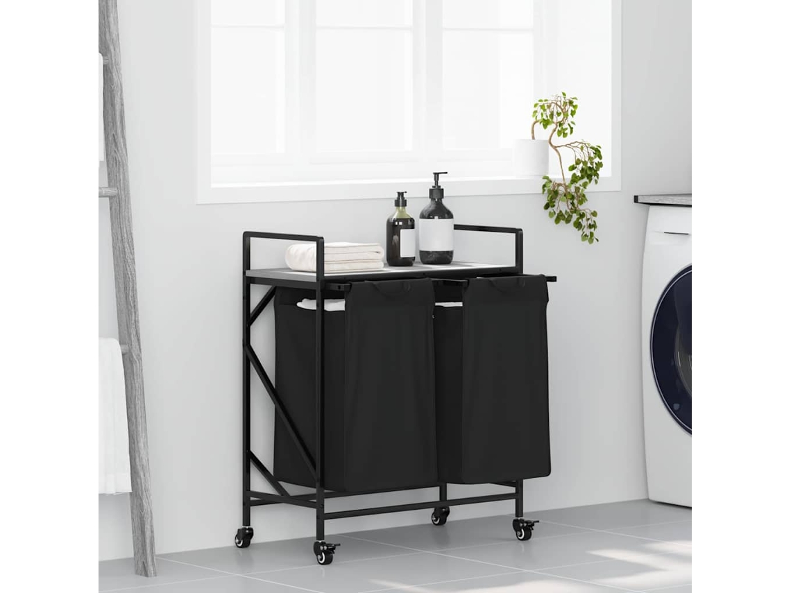 Vidaxl Cesto De Roupa Suja Com 2 Compartimentos E Rodas, Cinza, Modelo Sonoma