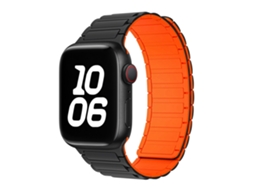 Pulseira Magnética de Silicone Halinuia para Apple Watch Series 1 11/ultra 1 3/se3 , Design Esportivo Respirável. Preto Laranja (38 42 Mm)