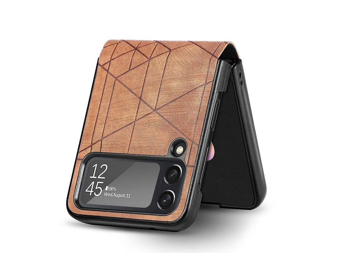 Capa Pu Stripes Compatível com Samsung Galaxy Z Flip 4 Cor Marrom