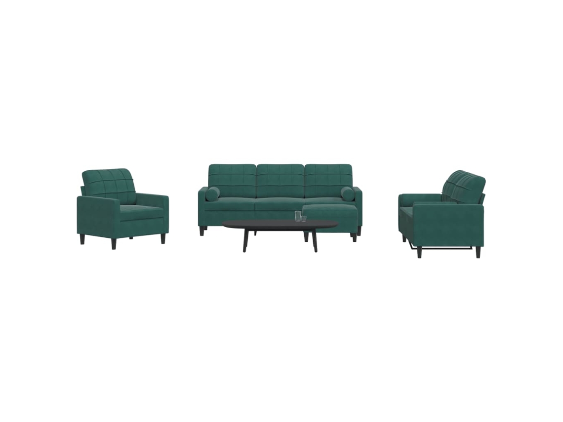 Vidaxl 4 Pcs Conjunto Sofás Com Almofadões E Rolos Veludo Verde-escuro