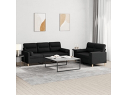 Vidaxl 2 Pcs Conjunto De Sofás Com Almofadas Tecido Preto