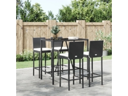 5 Pcs Conjunto De Bar P/ Jardim C/ Almofadões Vime Pe Preto Dkd Home Decor