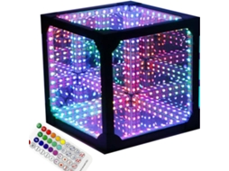 Luminária Noturna Em Formato De Cubo Com Espelho Infinito Controle