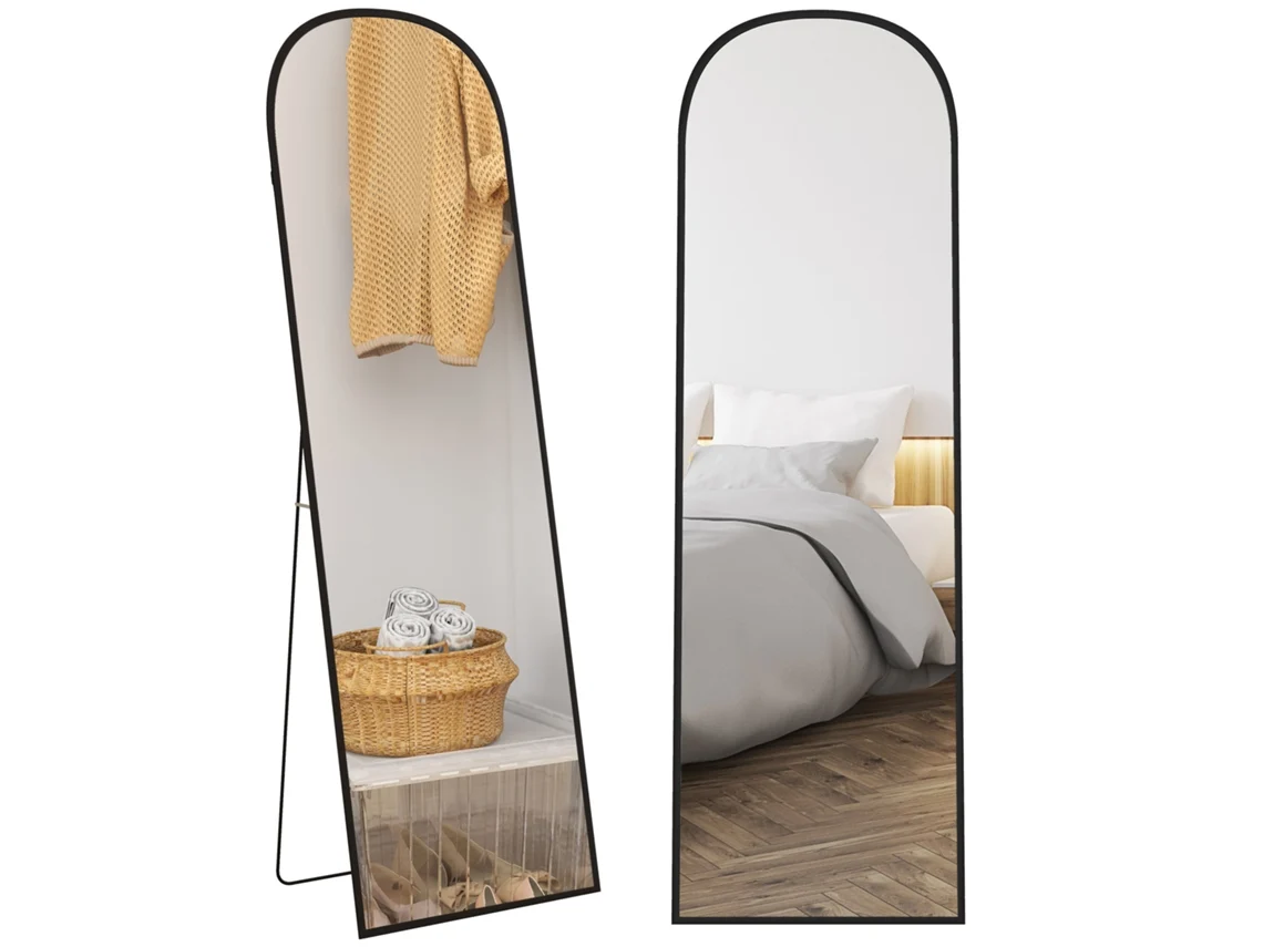 Espelho de Chão Retangular com Moldura e Suporte Arredondados em Alumínio, Ideal para Entradas, Quartos e Closets. SINI TECH STORE