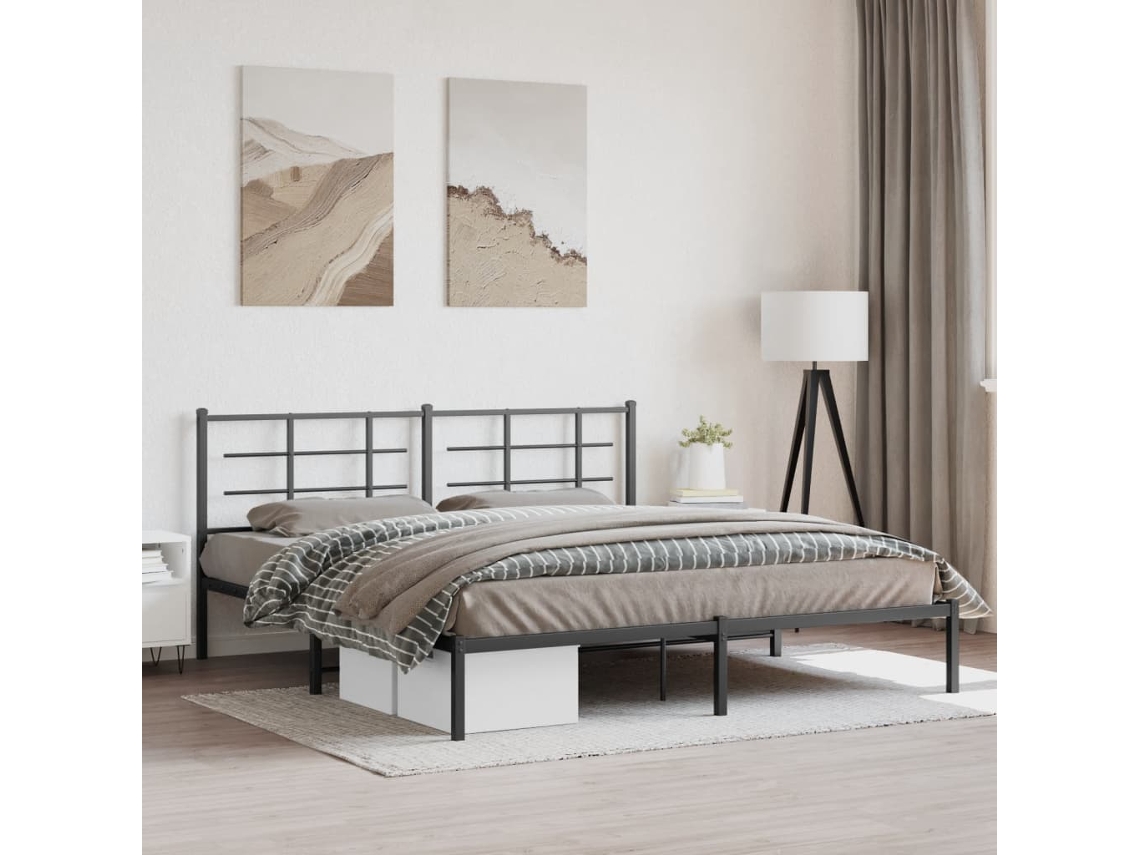 Cama De Casalcama De Adultoestrutura De Cama Com Cabeceira 183x213 Cm Metal Preto Wsd88150