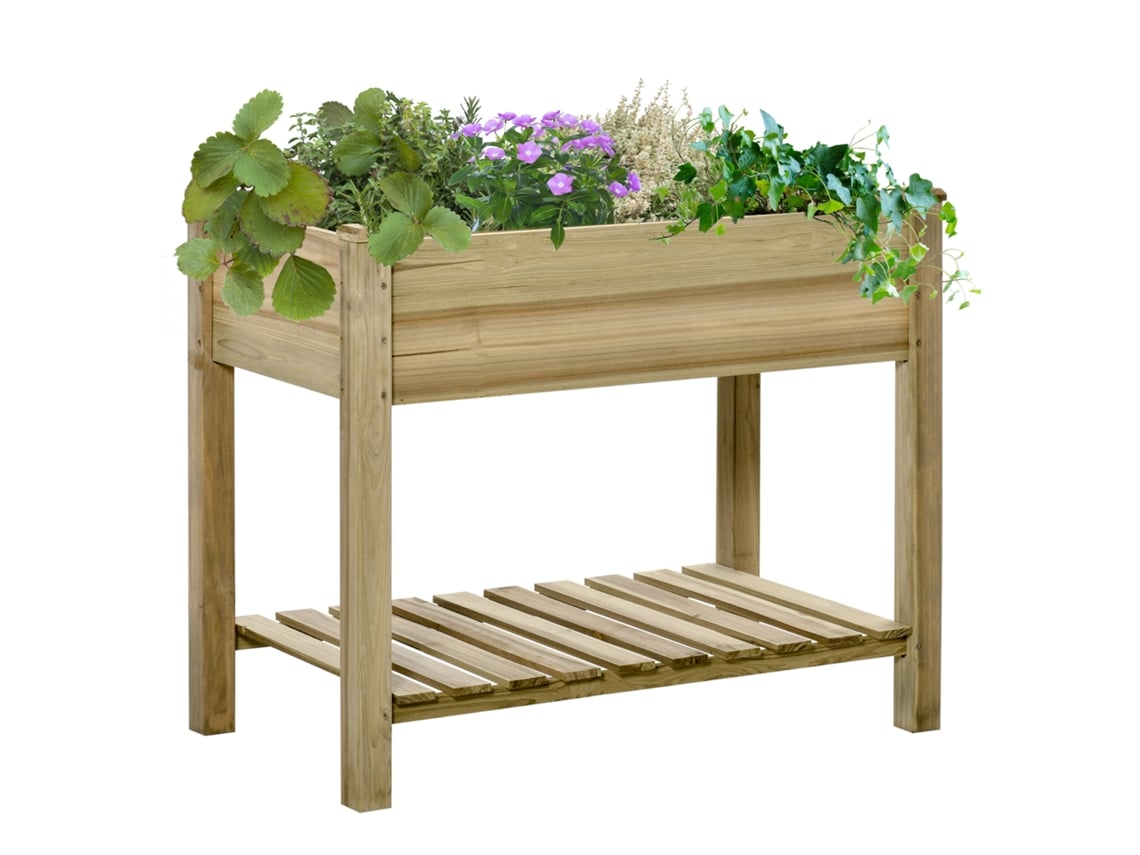 Horta Urbana De Madeira Com Prateleira E Drenagem 91x51x76cm Natural (carga 80kg)