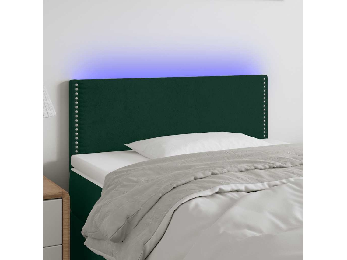 Vidaxl Cabeceira De Cama C/ Luzes Led Veludo 80x5x78/88cm Verde-escuro