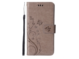 Capa Para Iphone 17 Air Cinza Borboleta Em Couro Com Aba E Borboleta Em Relevo