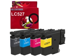 Pacote com 4 cartuchos de tinta pigmentada multicolorida LC527 compatíveis com as impressoras Brother LC527BK, LC527C, LC527M e LC527Y.