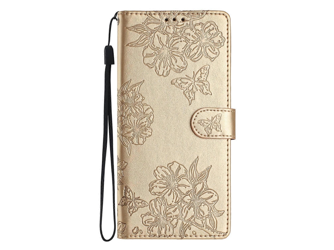 Capa De Celular Em Pu Com Estampa De Borboleta E Flor De Cerejeira