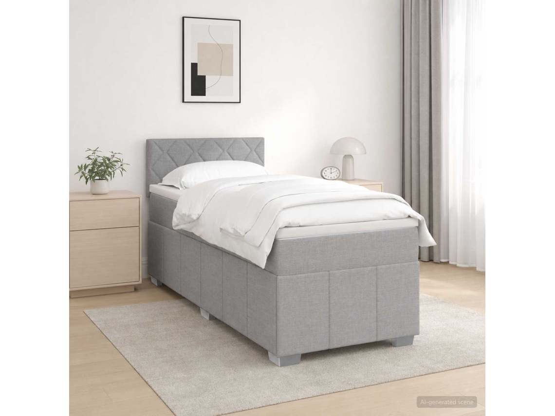 Vidaxl Cama Box Spring Com Colchão Cinzento-claro 90 X 200 Cm Tecido