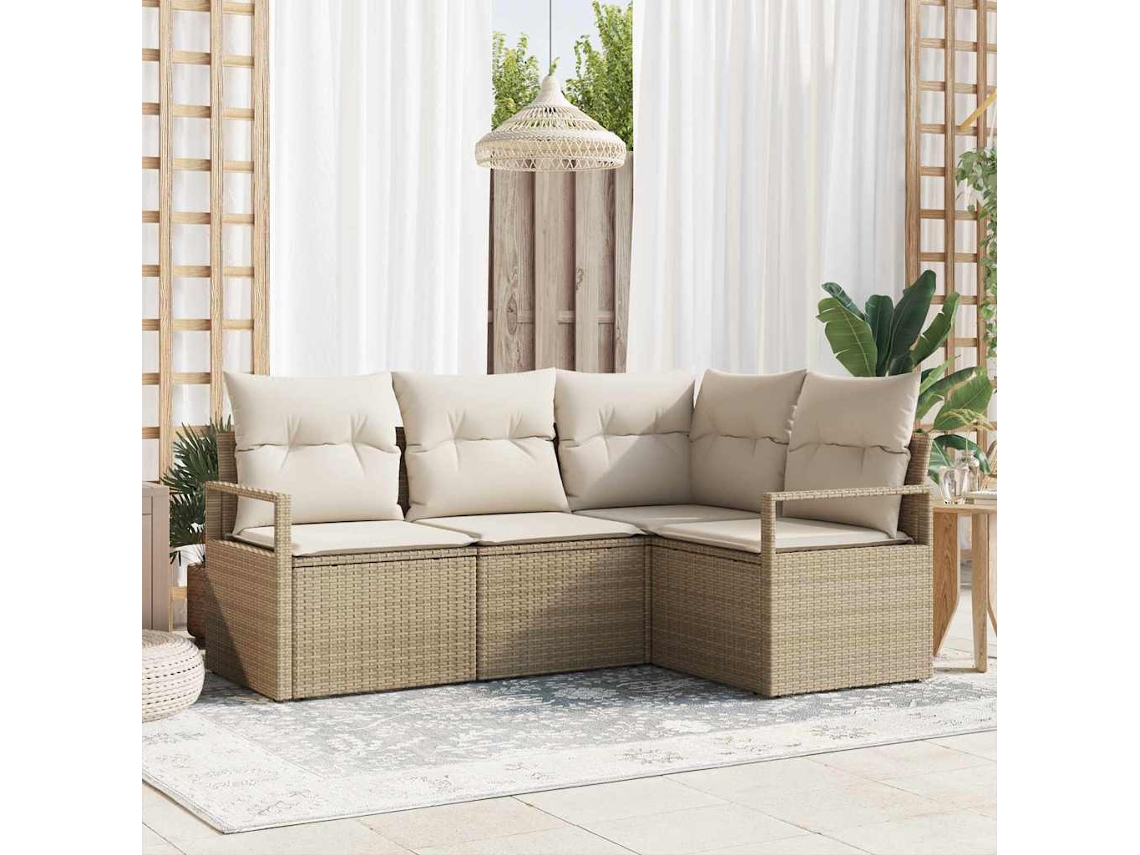 Vidaxl Conjunto De Sofás 4 Unid. Bege E Creme Vime Pe