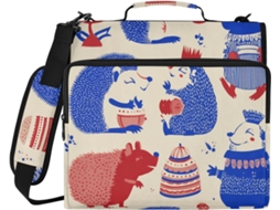 Bolsa divertida com 3 argolas e estampa de ouriço azul, 8 cm, 1,5 polegadas, com bolsas extras e alça de ombro removível.
