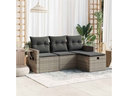 Vidaxl 4 Pcs Conjunto Sofás De Jardim C/ Almofadões Vime Pe Cinzento