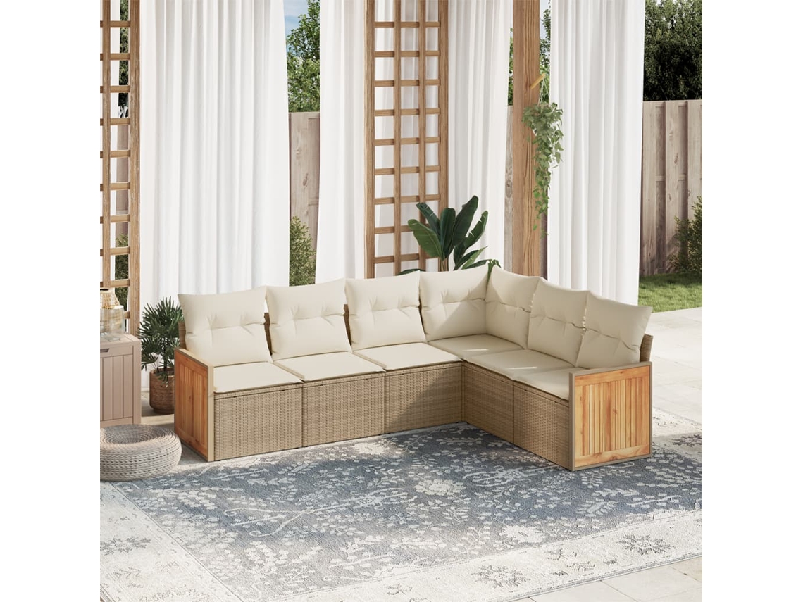 Vidaxl 6 Pcs Conjunto De Sofás P/ Jardim Com Almofadões Vime Pe Bege