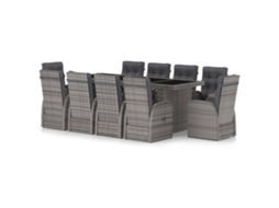Conjunto 11 jantar exterior c/ almofadões VIDAXL vime PE cinzento
