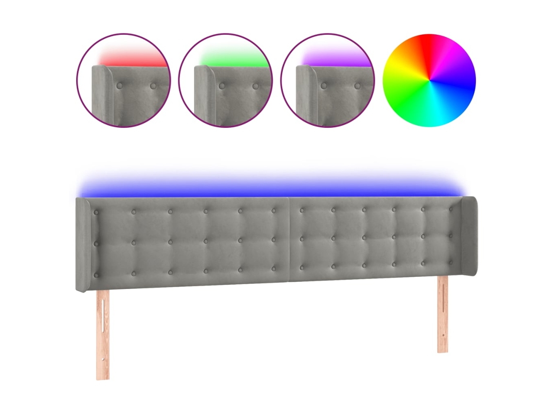 Cabeceira de Cama com Luzes Led Veludo Cinza Claro MAISON EXCLUSIVE (183x16x78 cm)