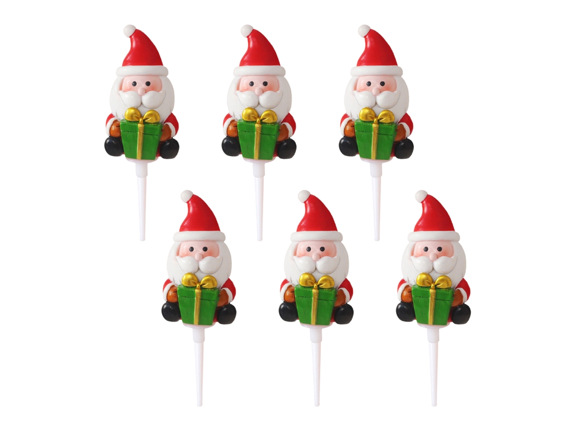 Laxiscreed Conjunto De Decorações Natalícias Para Bolo Com 6 Figuras De Pai Natal Em Resina