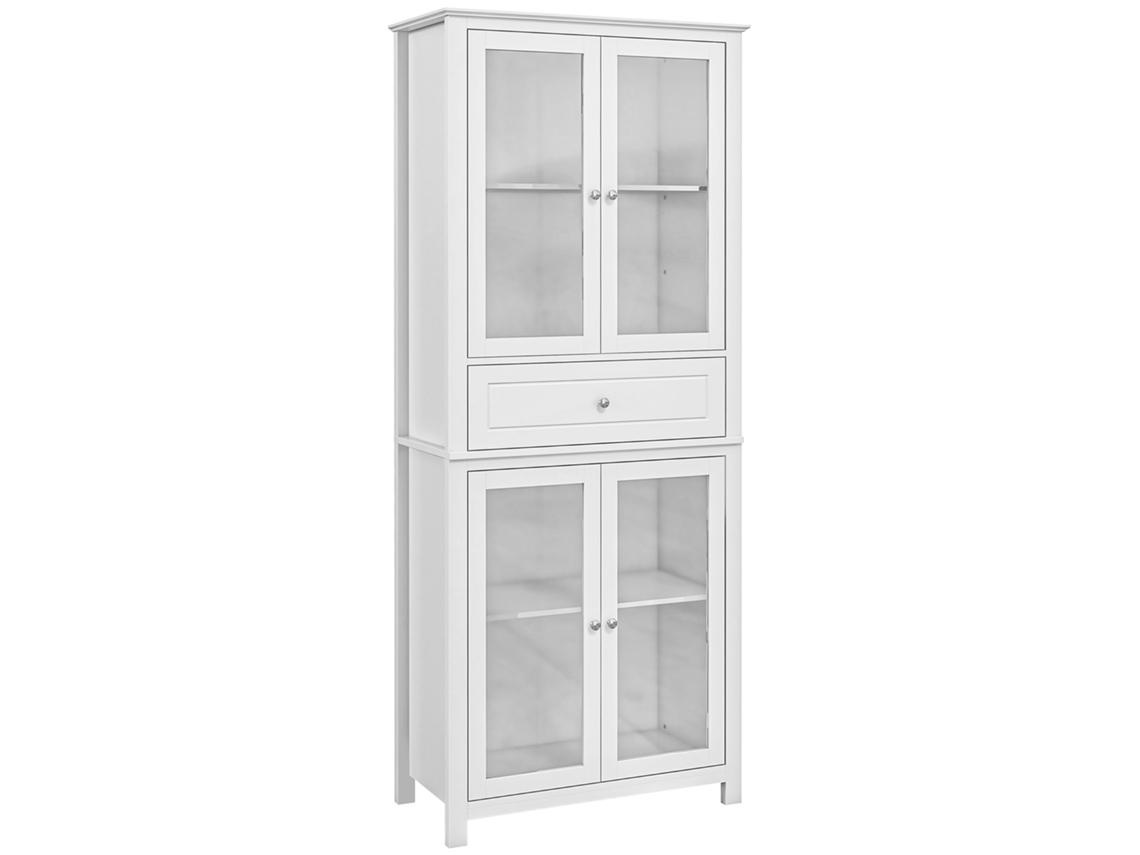 Armário de Cozinha Mdf e Vidro Temperado Cor Branco 74x35,5x181,5 cm Homcom